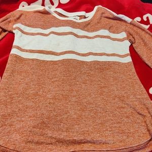 Maurices 24/7 collection shirt. Peachy orange color with white stripes. Size sma